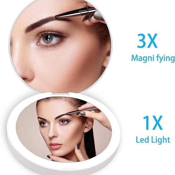 Luxurious Rhinestone LED Lighted Compact Mirror,Bling Portable Travel Makeup Mir - Picture 4 of 6